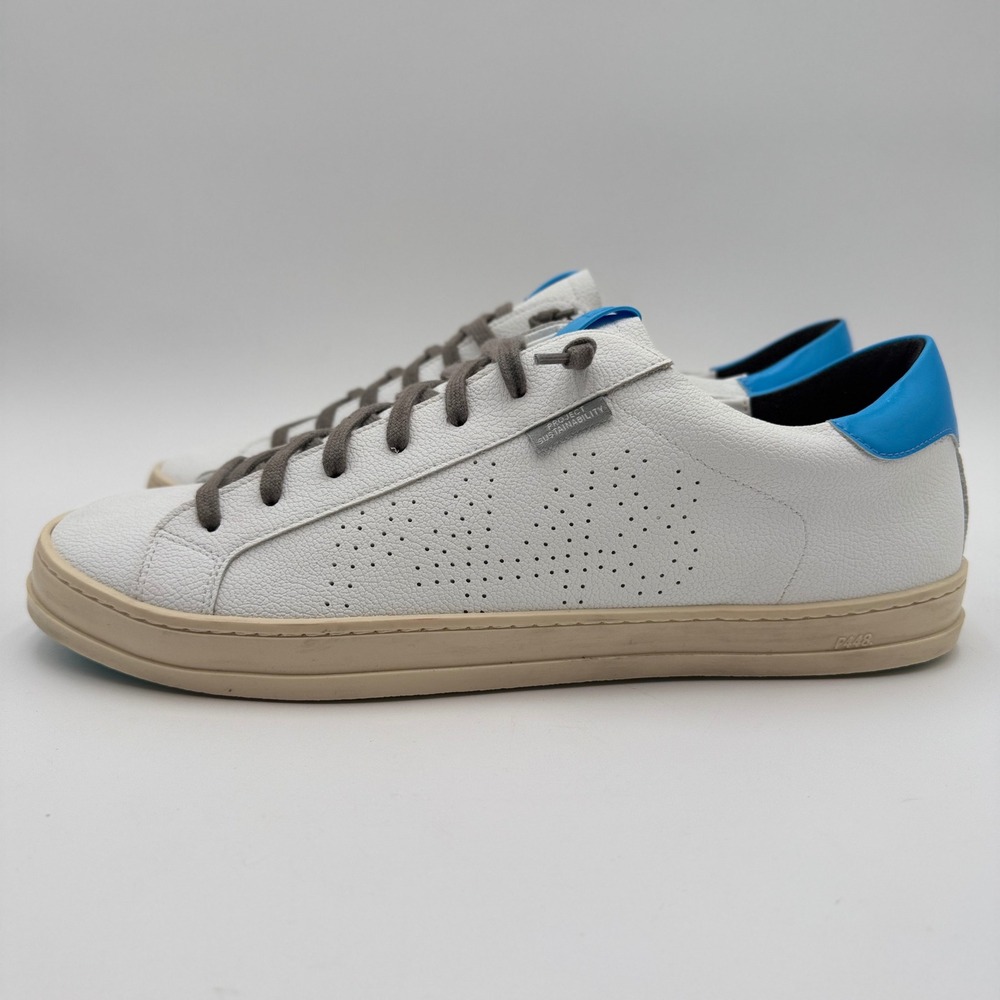 P448 John Project Sustainability Sneakers EU 45 US 11.5 White Blue Leather Italy - Picture 4 of 16